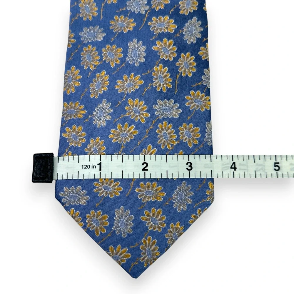 Hugo Boss Mens Silk Tie 57 x 3.5 Blue Gold Floral Italy Designer Spring Wedding